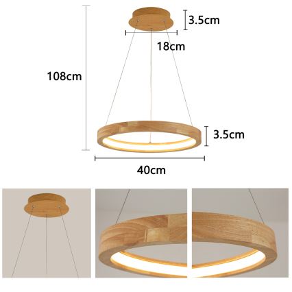 Brilagi - LED-Hängeleuchte an Kabel UMEA WOOD LED/30W/230V Ø 40 cm Holz