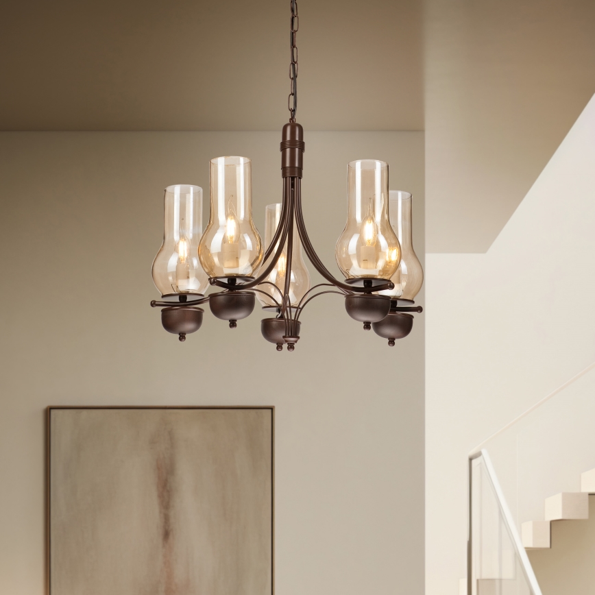 Brilagi - LED Hängeleuchte an Kette COTTAGE 5xE14/40W/230V Eiche/braun