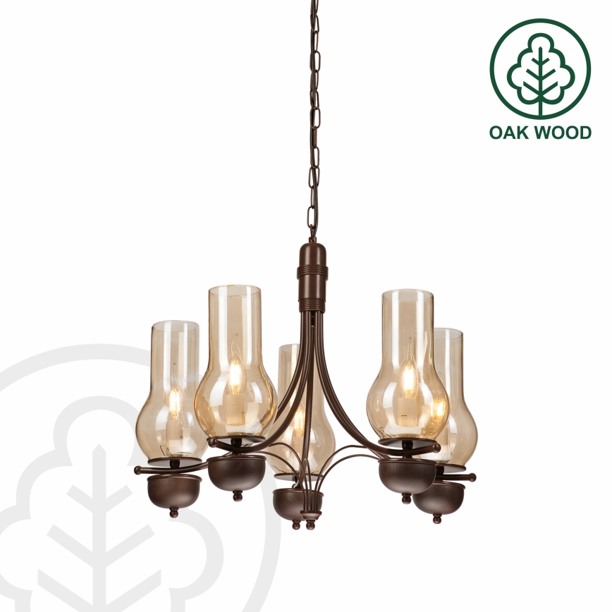 Brilagi - LED Hängeleuchte an Kette COTTAGE 5xE14/40W/230V Eiche/braun