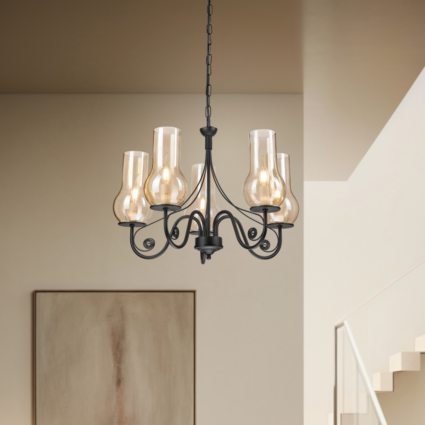 Brilagi - LED Hängeleuchte an Kette COTTAGE 5xE14/40W/230V schwarz/braun