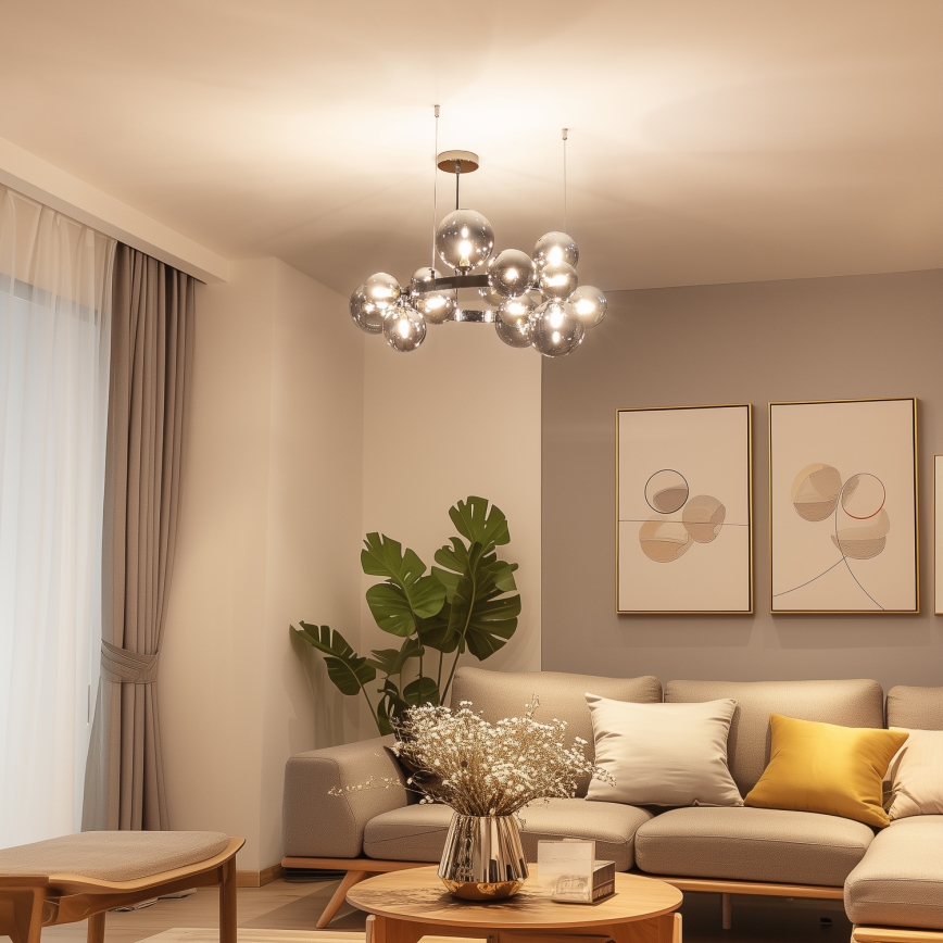 Brilagi - LED-Hängeleuchte an Stahlseil MILLA 15xG9/3W/230V Schwarz-Chrom/Rauchglas