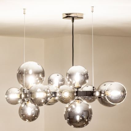 Brilagi - LED-Hängeleuchte an Stahlseil MILLA 15xG9/3W/230V Schwarz-Chrom/Rauchglas