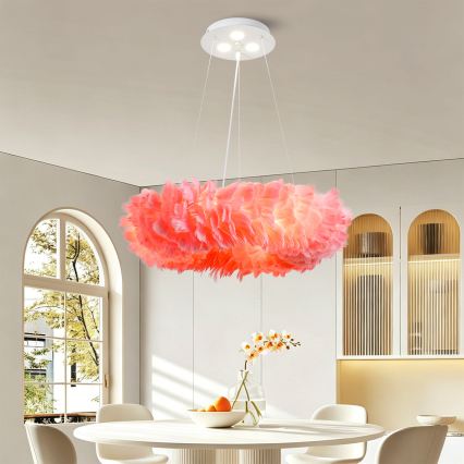 BRILAGI - LED-Hängeleuchte FEATHER mit Kabelaufhängung, 3x E27/40W/230V + 3x LED/3W, Ø 50 cm, rosa