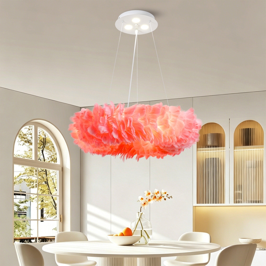 BRILAGI - LED-Hängeleuchte FEATHER mit Kabelaufhängung, 3x E27/40W/230V + 3x LED/3W, Ø 50 cm, rosa