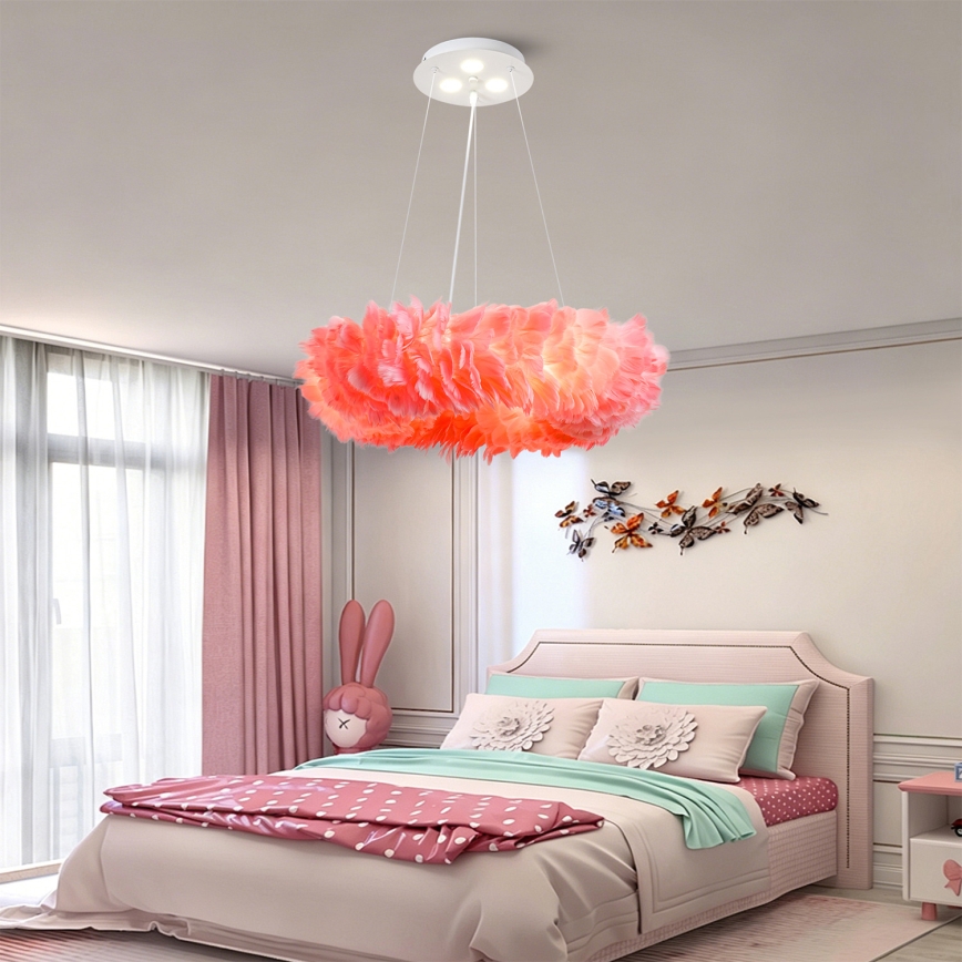 BRILAGI - LED-Hängeleuchte FEATHER mit Kabelaufhängung, 3x E27/40W/230V + 3x LED/3W, Ø 50 cm, rosa