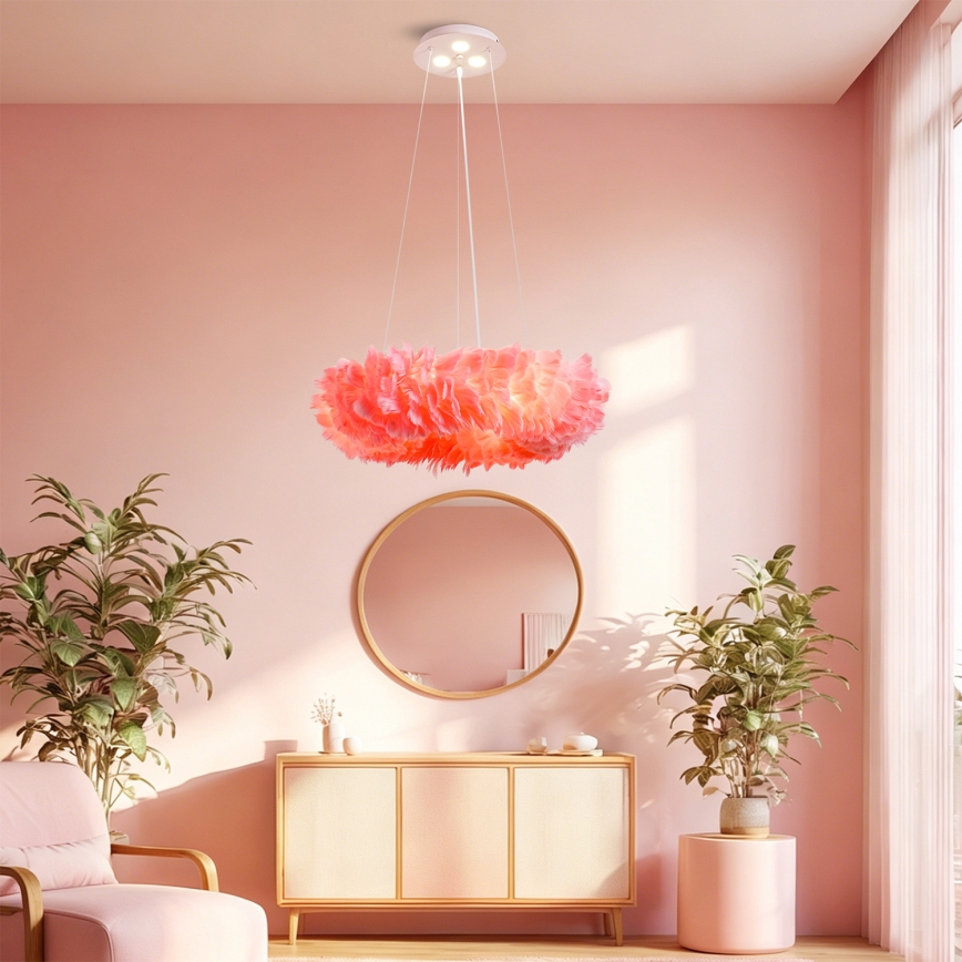 BRILAGI - LED-Hängeleuchte FEATHER mit Kabelaufhängung, 3x E27/40W/230V + 3x LED/3W, Ø 50 cm, rosa