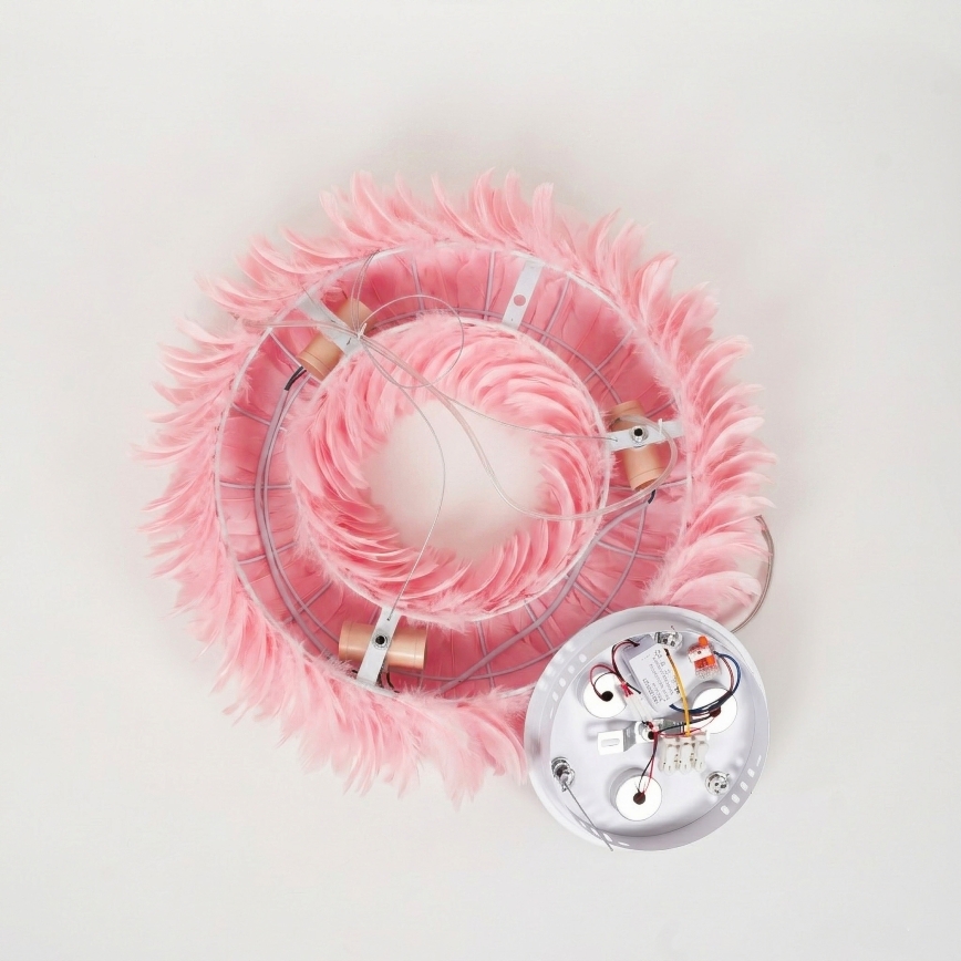 BRILAGI - LED-Hängeleuchte FEATHER mit Kabelaufhängung, 3x E27/40W/230V + 3x LED/3W, Ø 50 cm, rosa