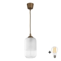 BRILAGI - LED-Hängeleuchte mit Kabelaufhängung RETRO GLASS 1xE27/60W/230V Ø 14 cm braun/weiß