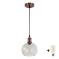 BRILAGI - LED-Hängeleuchte mit Kabelaufhängung RETRO GLASS 1xE27/60W/230V Ø 25 cm kupferfarben/transparent