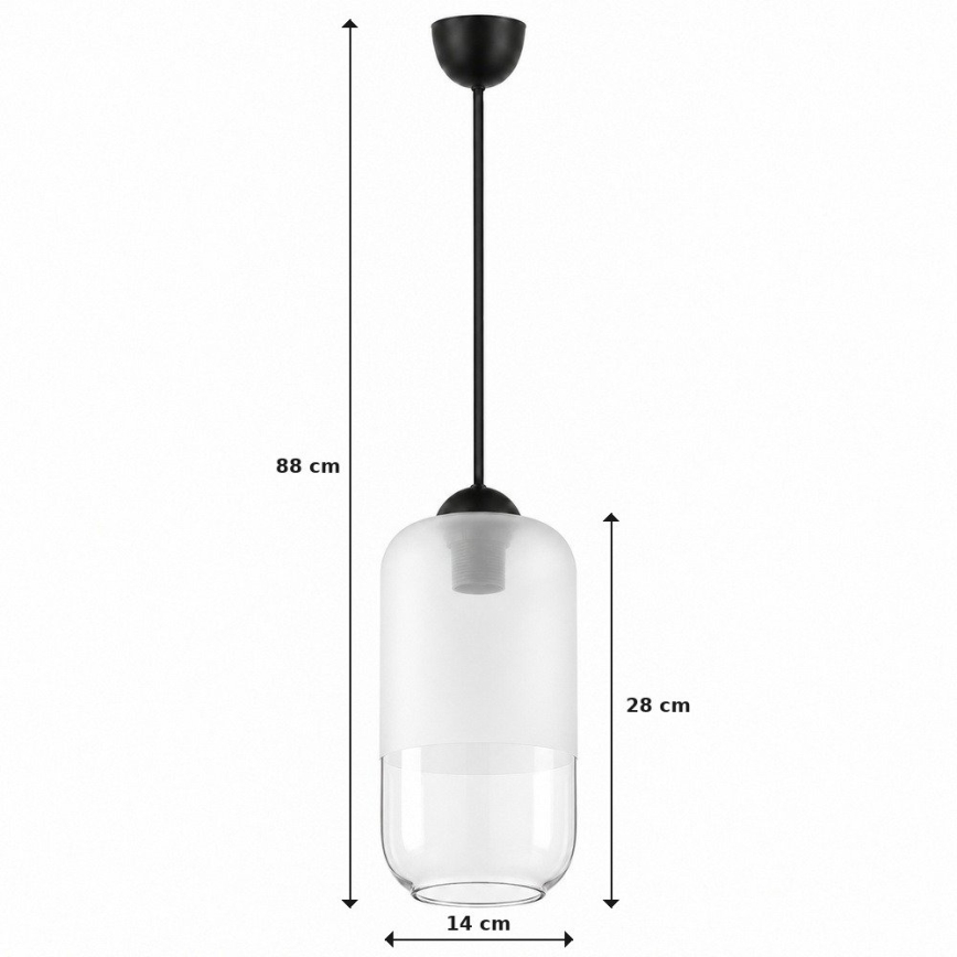 BRILAGI - LED-Hängeleuchte RETRO GLASS mit Kabelaufhängung 1xE27/60W/230V Ø 14 cm schwarz/weiß