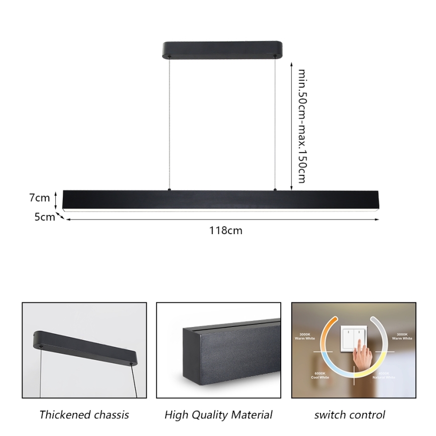 Brilagi - LED-Hängeleuchte SLEEKLINE LED/40W/230V 3000/4500/6000K schwarz