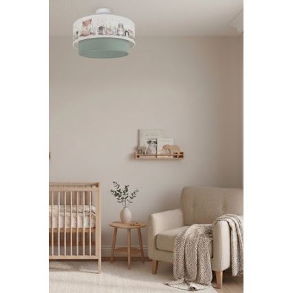 Brilagi - LED Kinder-Aufgesetzte Deckenleuchte BOBO 1xE27/60W/230V Ø 40 cm weiß/grün/Tiermotive