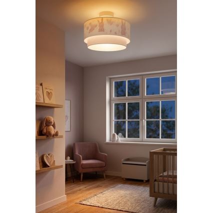 Brilagi – LED Kinder-Deckenleuchte BOBO 1xE27/10W/230V Ø 40 cm creme/grau mit Hasenmotiven