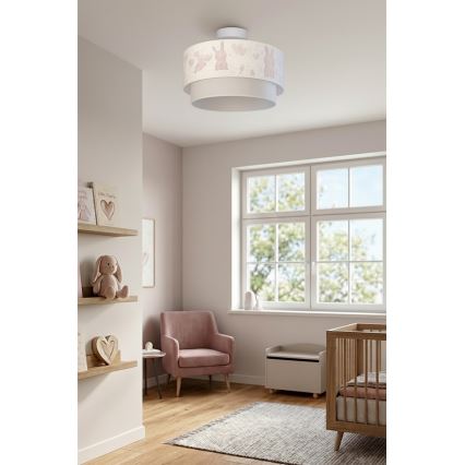 Brilagi – LED Kinder-Deckenleuchte BOBO 1xE27/10W/230V Ø 40 cm creme/grau mit Hasenmotiven