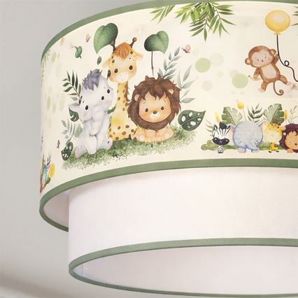 Brilagi - LED-Deckenleuchte für Kinderzimmer BOBO, 1x E27/60W/230V, Durchmesser 40 cm, creme/grün/Dschungel