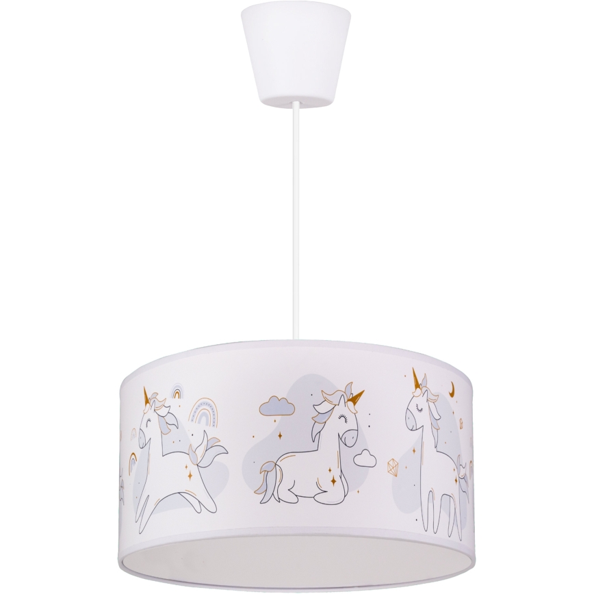Brilagi - LED-Kinder-Pendelleuchte an Kabel BOBO 1xE27/60W/230V Ø 35 cm weiß/Einhörner