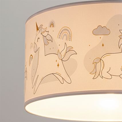 Brilagi - LED-Kinder-Pendelleuchte an Kabel BOBO 1xE27/60W/230V Ø 35 cm weiß/Einhörner