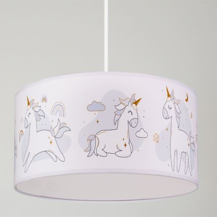 Brilagi - LED-Kinder-Pendelleuchte an Kabel BOBO 1xE27/60W/230V Ø 35 cm weiß/Einhörner