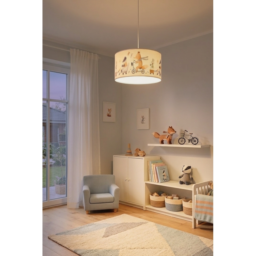 Brilagi - LED Kinder-Hängeleuchte mit Kabel BOBO 1xE27/60W/230V pr. 35 cm weiß/Tiermotive