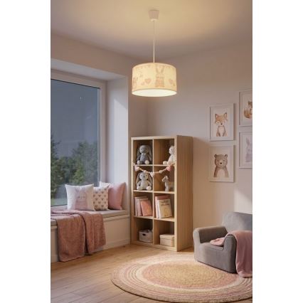 Brilagi - LED-Kinder-Hängeleuchte mit Kabel BOBO 1xE27/60W/230V Ø 35 cm weiß/Tiermotive