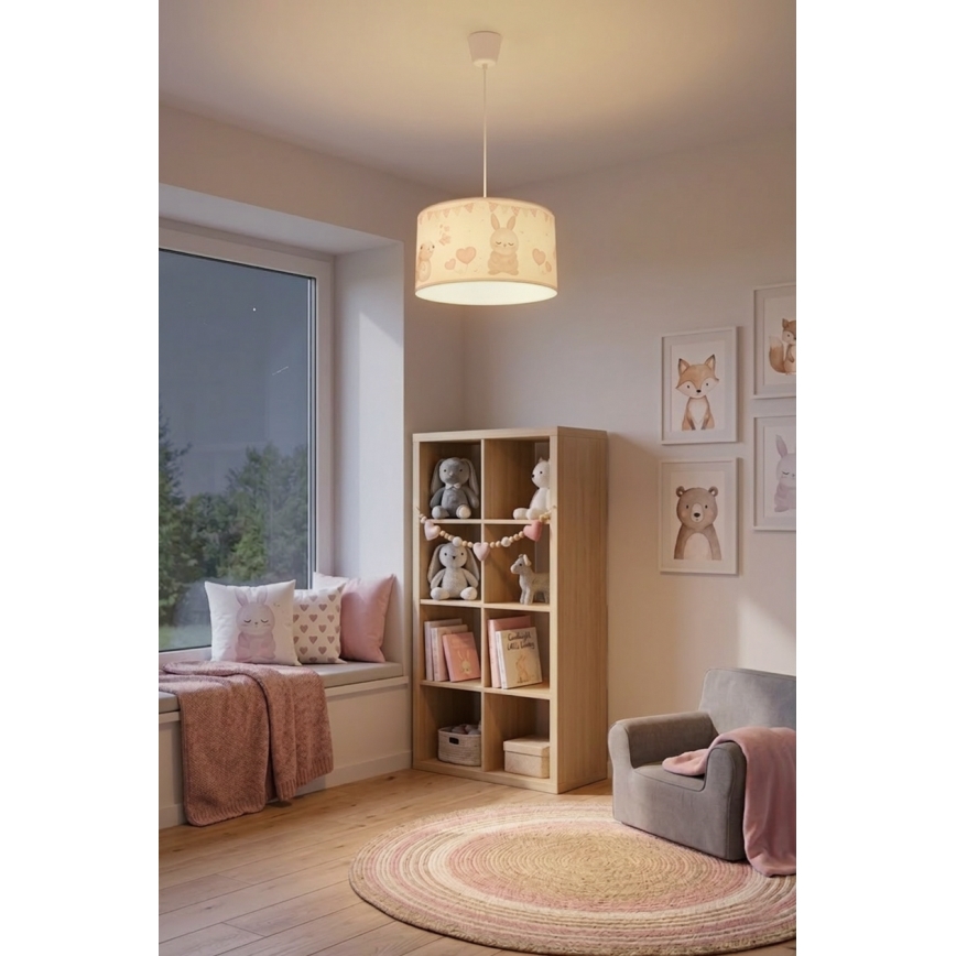 Brilagi - LED-Kinder-Hängeleuchte mit Kabel BOBO 1xE27/60W/230V Ø 35 cm weiß/Tiermotive