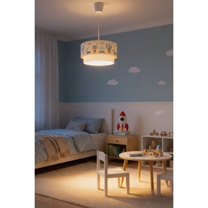 Brilagi - LED-Kinder-Pendelleuchte an Kabel BOBO 1xE27/60W/230V Ø 40 cm creme/blau/Teddybären