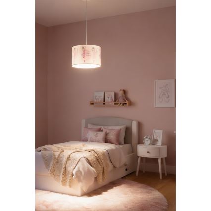 Brilagi - LED-Kinder-Pendelleuchte an Kabel BOBO 1xE27/10W/230V Ø 35 cm rosa/Ballerina-Motive