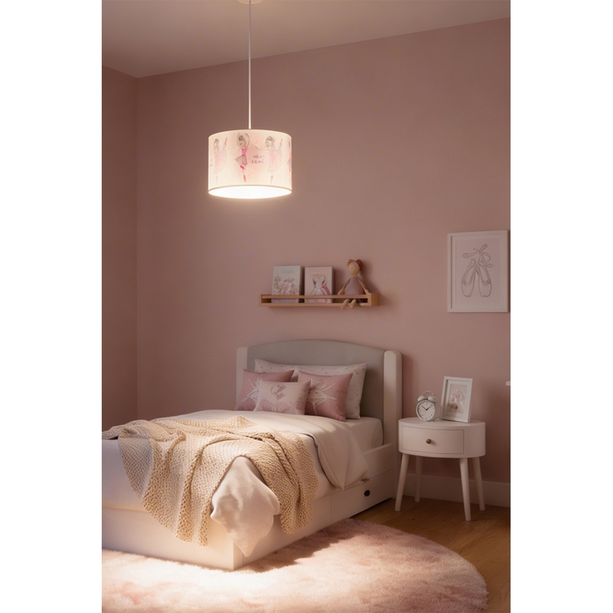 Brilagi - LED-Kinder-Pendelleuchte an Kabel BOBO 1xE27/10W/230V Ø 35 cm rosa/Ballerina-Motive