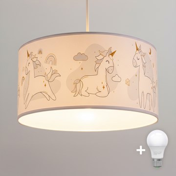 Brilagi - LED Kinder-Pendelleuchte an Kabel BOBO 1xE27/10W/230V Ø 35 cm weiß/Einhörner