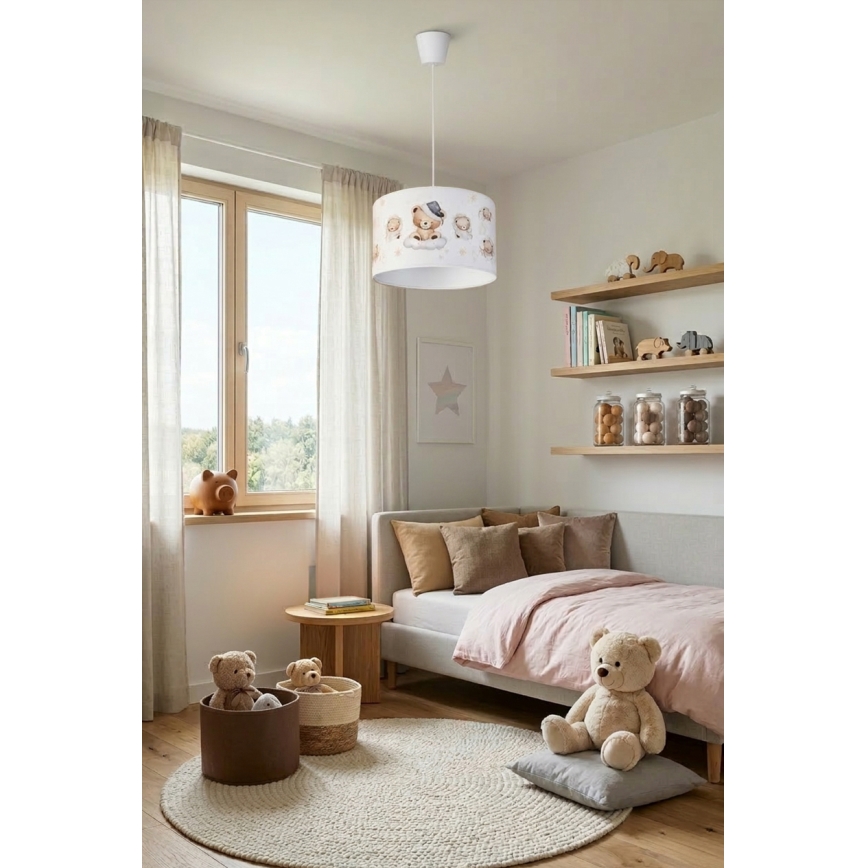 Brilagi - LED-Kinder-Pendelleuchte an Kabel BOBO 1xE27/10W/230V Ø 35 cm weiß/Teddybären
