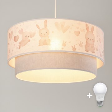 Brilagi - LED Kinder-Pendelleuchte an Kabel BOBO 1xE27/10W/230V Ø 40 cm creme/grau/Häschen