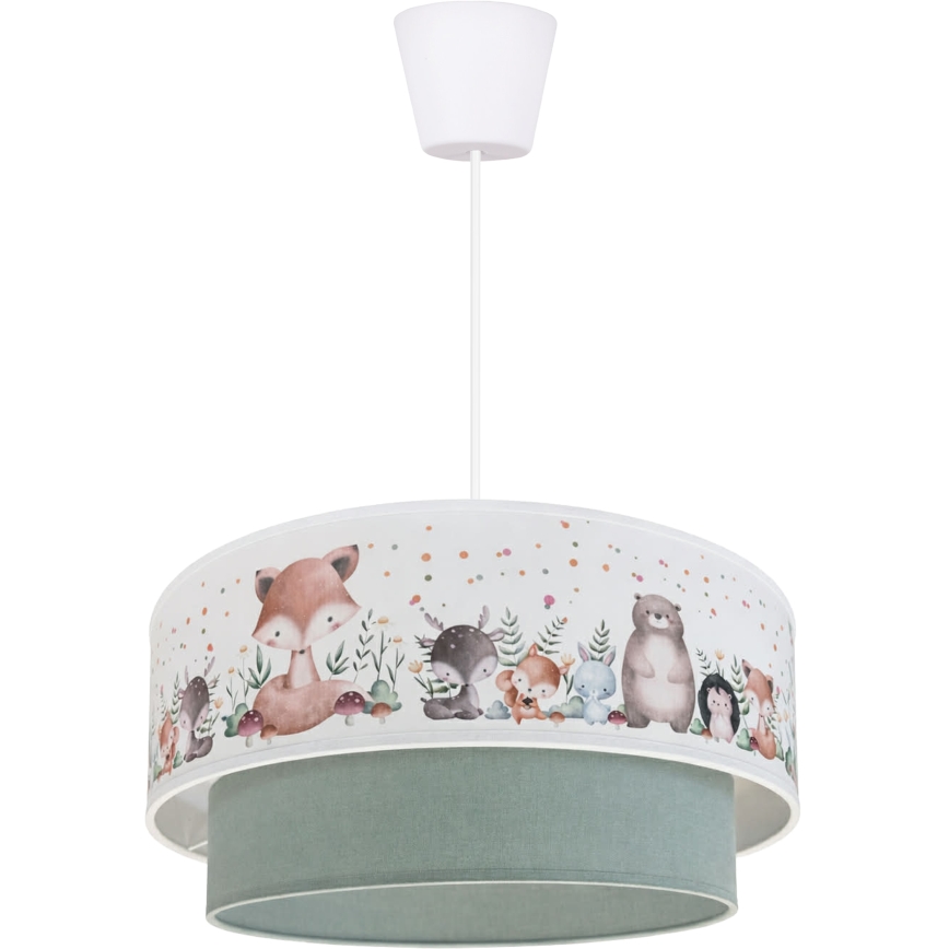 Brilagi - LED-Pendelleuchte für Kinder BOBO an Kabel 1xE27/10W/230V Ø 40 cm weiß/grün mit Tiermotiven