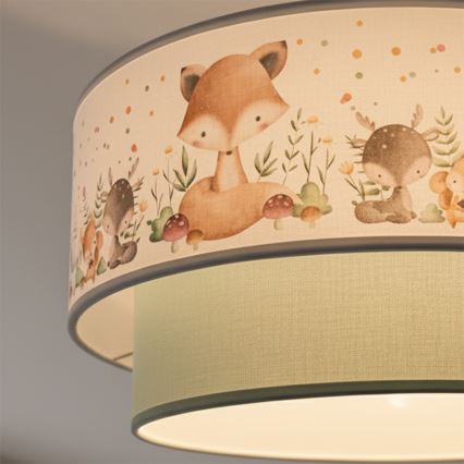 Brilagi - LED-Pendelleuchte für Kinder BOBO an Kabel 1xE27/10W/230V Ø 40 cm weiß/grün mit Tiermotiven