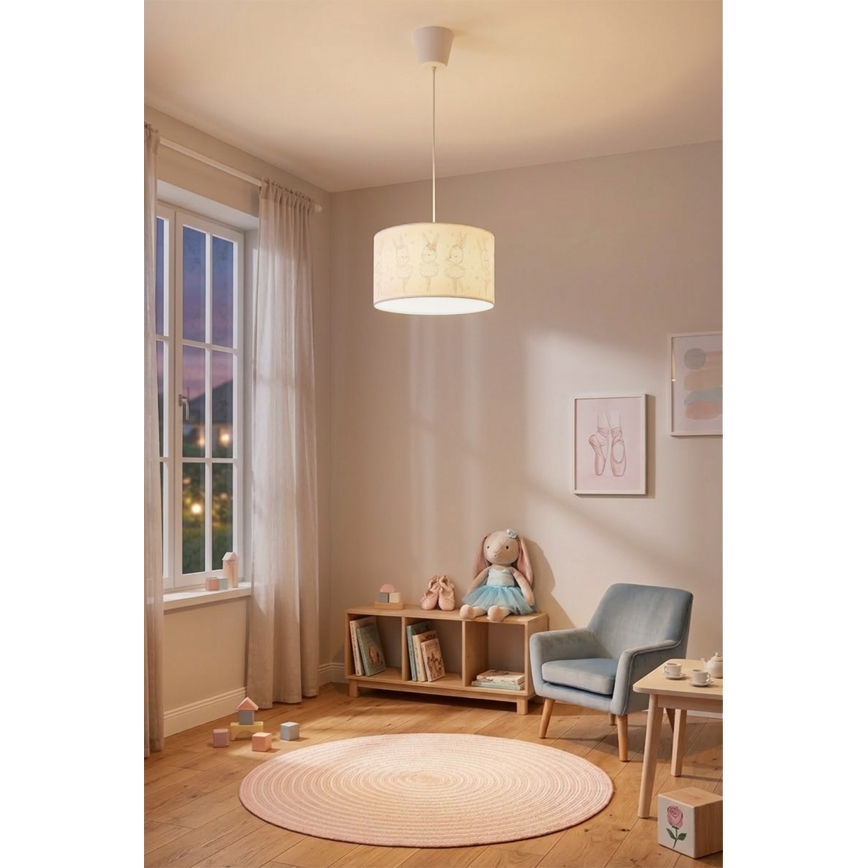 Brilagi - LED-Kinder-Pendelleuchte an Kabel BOBO 1xE27/60W/230V Ø 35 cm weiß/Häschen