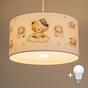 Brilagi - LED-Kinder-Pendelleuchte an Kabel BOBO 1xE27/60W/230V Ø 35 cm weiß/Teddybären