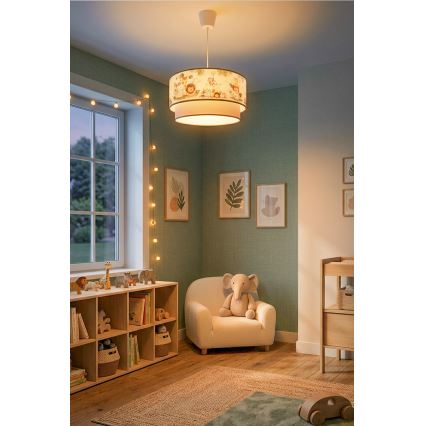Brilagi - LED Kinder-Pendelleuchte BOBO an Kabel 1xE27/60W/230V Ø 40 cm creme/grün/Dschungel