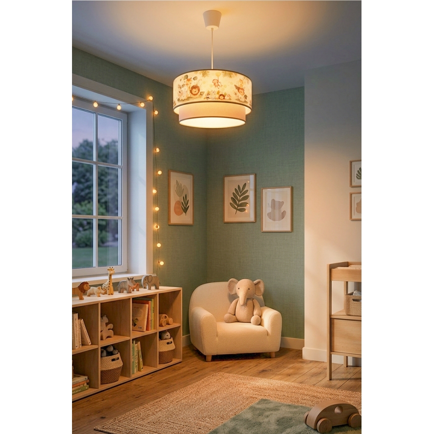 Brilagi - LED Kinder-Pendelleuchte BOBO an Kabel 1xE27/60W/230V Ø 40 cm creme/grün/Dschungel