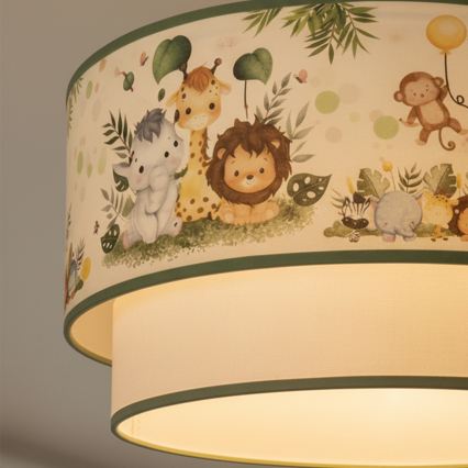 Brilagi - LED Kinder-Pendelleuchte BOBO an Kabel 1xE27/60W/230V Ø 40 cm creme/grün/Dschungel