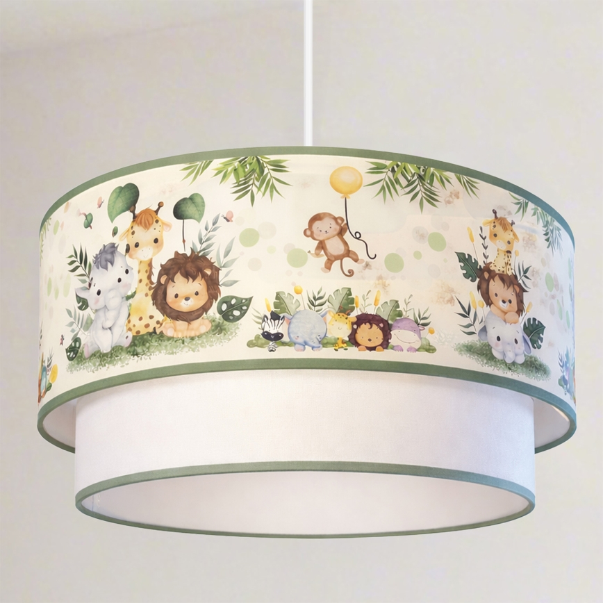 Brilagi - LED Kinder-Pendelleuchte BOBO an Kabel 1xE27/60W/230V Ø 40 cm creme/grün/Dschungel