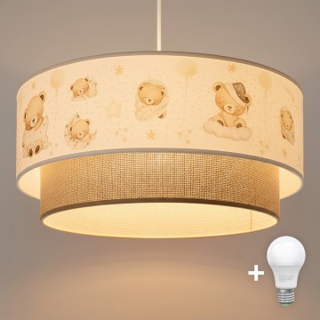Brilagi - LED Kinder-Pendelleuchte an Kabel BOBO 1xE27/60W/230V Ø 40 cm weiß/beige mit Bärenmotiv