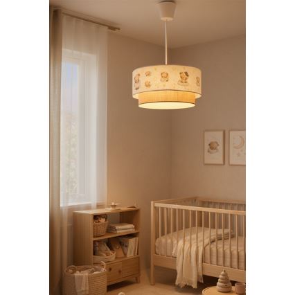 Brilagi - LED Kinder-Pendelleuchte an Kabel BOBO 1xE27/60W/230V Ø 40 cm weiß/beige mit Bärenmotiv