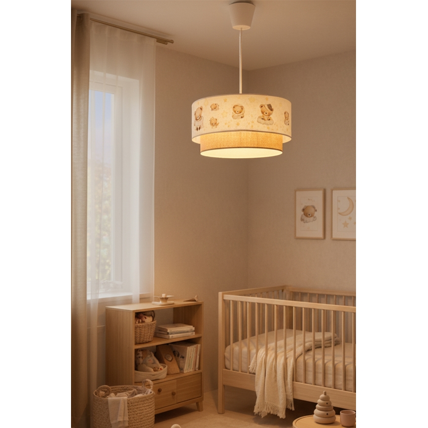 Brilagi - LED Kinder-Pendelleuchte an Kabel BOBO 1xE27/60W/230V Ø 40 cm weiß/beige mit Bärenmotiv