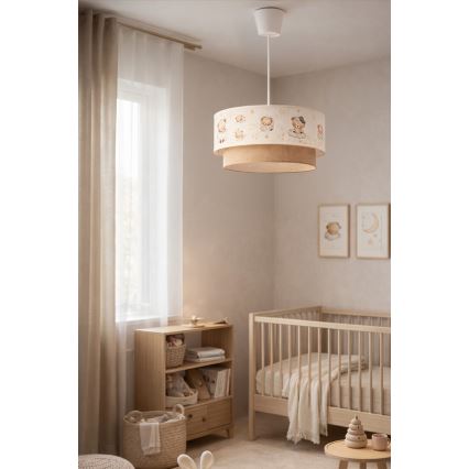 Brilagi - LED Kinder-Pendelleuchte an Kabel BOBO 1xE27/60W/230V Ø 40 cm weiß/beige mit Bärenmotiv