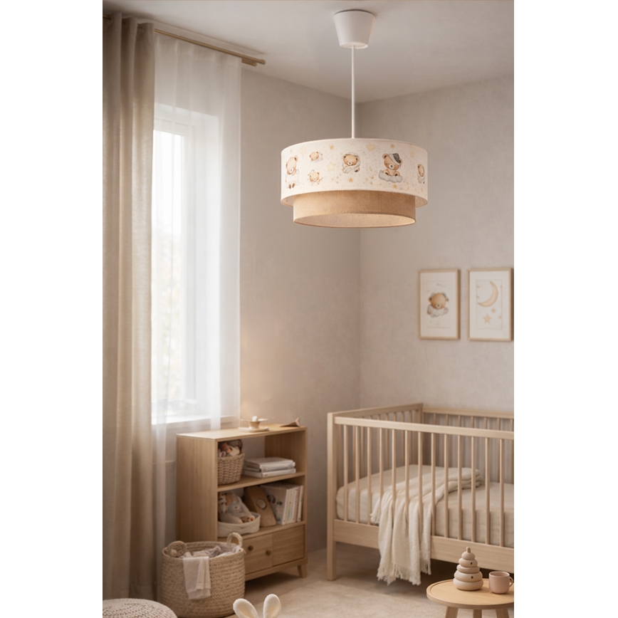 Brilagi - LED Kinder-Pendelleuchte an Kabel BOBO 1xE27/60W/230V Ø 40 cm weiß/beige mit Bärenmotiv