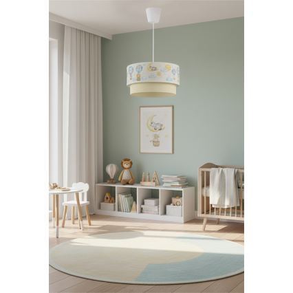 Brilagi - LED-Kinder-Hängeleuchte BOBO an Kabel 1xE27/60W/230V Ø 40 cm weiß/beige/mit Tiermotiven