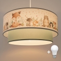 Brilagi- LED-Kinder-Pendelleuchte an Kabel BOBO 1xE27/60W/230V Ø 40 cm weiß/grün/Tiermotive