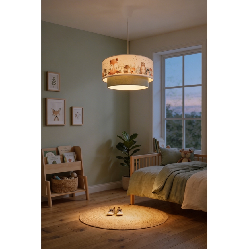 Brilagi- LED-Kinder-Pendelleuchte an Kabel BOBO 1xE27/60W/230V Ø 40 cm weiß/grün/Tiermotive