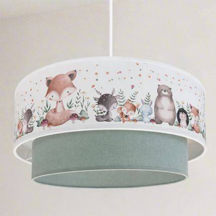 Brilagi- LED-Kinder-Pendelleuchte an Kabel BOBO 1xE27/60W/230V Ø 40 cm weiß/grün/Tiermotive