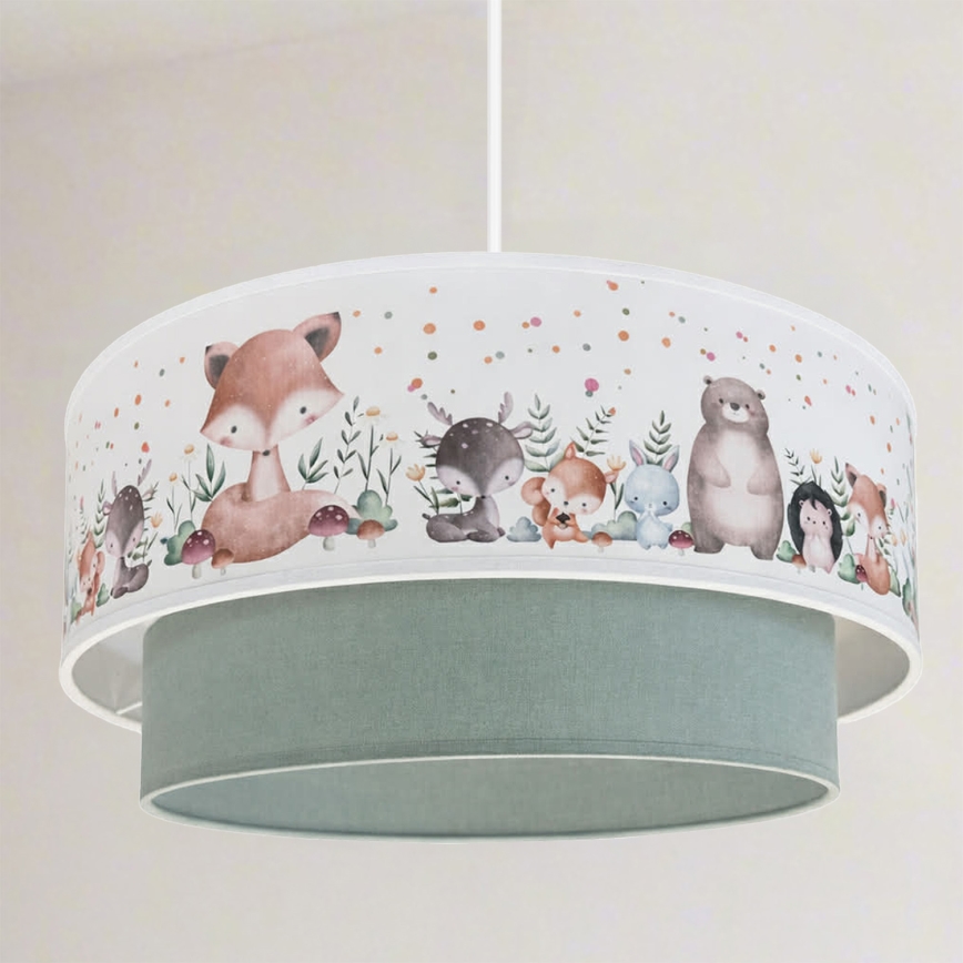 Brilagi- LED-Kinder-Pendelleuchte an Kabel BOBO 1xE27/60W/230V Ø 40 cm weiß/grün/Tiermotive