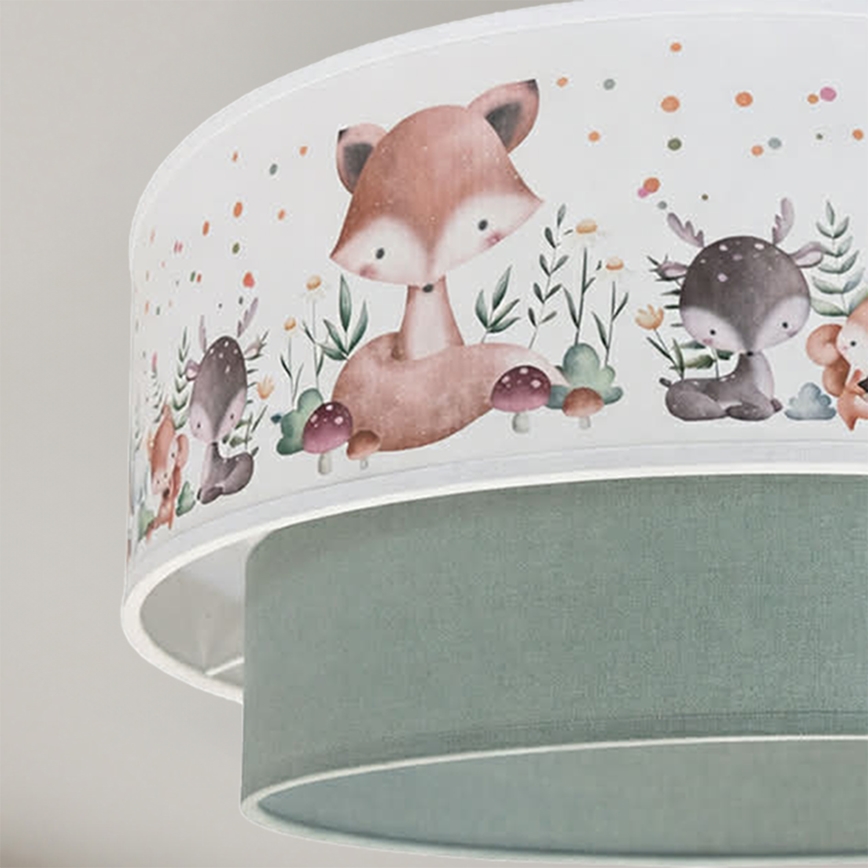 Brilagi- LED-Kinder-Pendelleuchte an Kabel BOBO 1xE27/60W/230V Ø 40 cm weiß/grün/Tiermotive